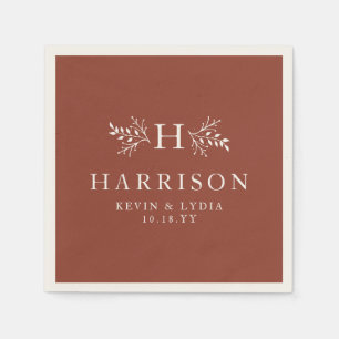 Rustic monogram terracotta rust fall wedding napkin