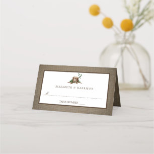 Rustic Monogram Tree & Burlap Wedding Place Card