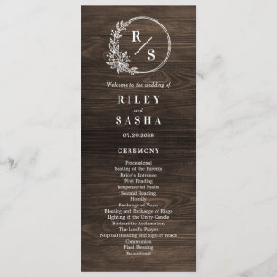 Rustic Monogram Wedding Ceremony Flat Program