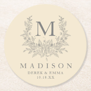 Rustic Monogram Wedding Paper Coaster