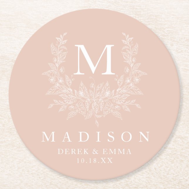 Rustic Monogram Wedding Paper Coaster (Front)