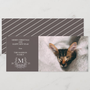 Rustic monogram Wenge holiday photo card
