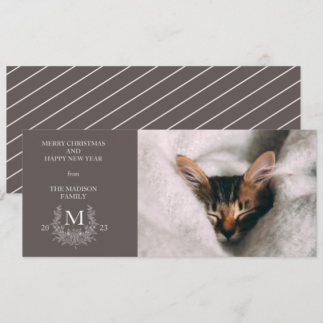 Rustic monogram Wenge holiday photo card (Front/Back)