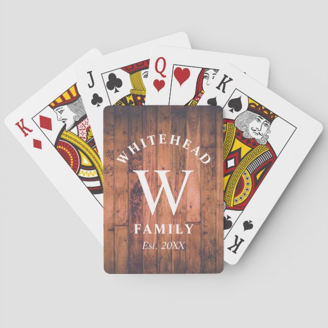 Rustic Monogram Wood Custom Playing Cards (Back)