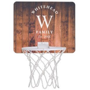 Rustic Monogram Wood Mini Basketball Hoop
