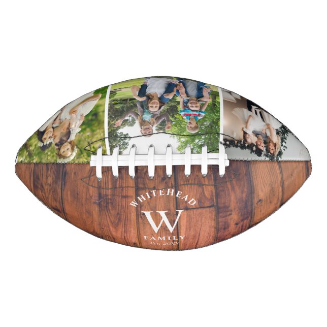 Rustic Monogram Wood Photo Collage Football (Front)