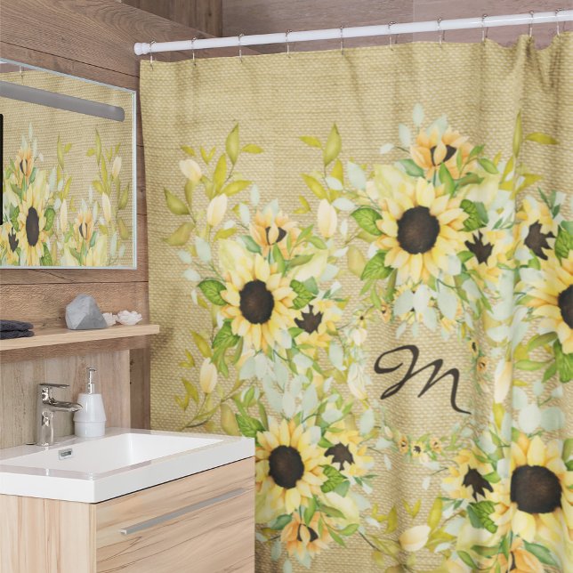 Rustic monogrammed farmhouse country burlap shower curtain (Creator Uploaded)