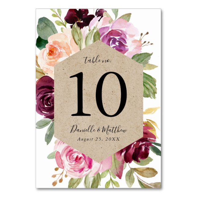 Rustic Moody Floral | Personalised Table Number (Front)