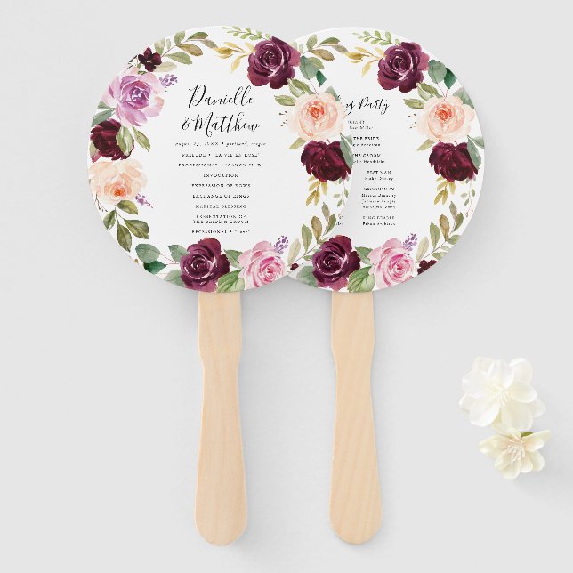 Rustic Moody Floral | Personalised Wedding Program Hand Fan (Front and Back)