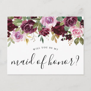 Rustic Moody Floral Will You Be My Maid of Honour Postcard