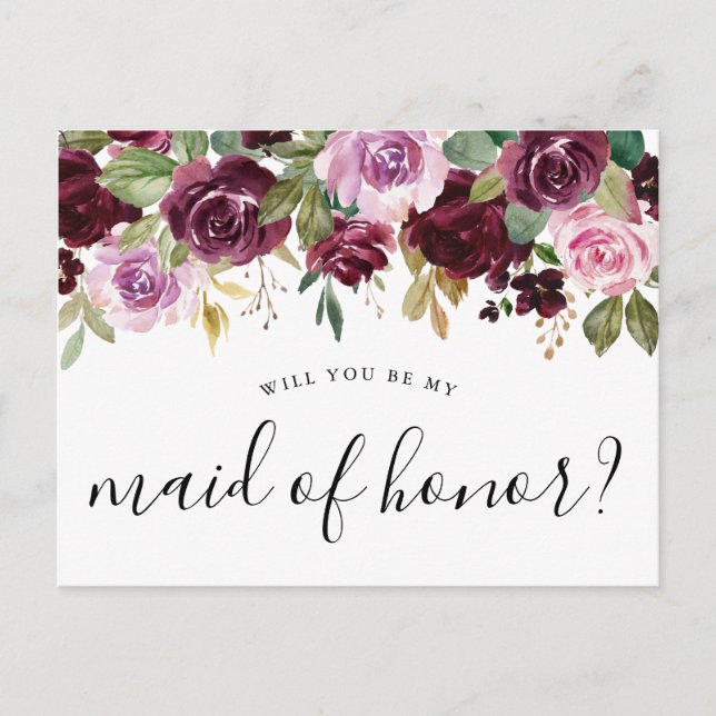 Rustic Moody Floral Will You Be My Maid of Honour Postcard (Front)