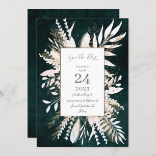 Rustic moody Green Botanicals Save the Date Invitation