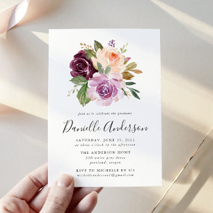 Rustic Moody Watercolor Floral Graduation Party Invitation