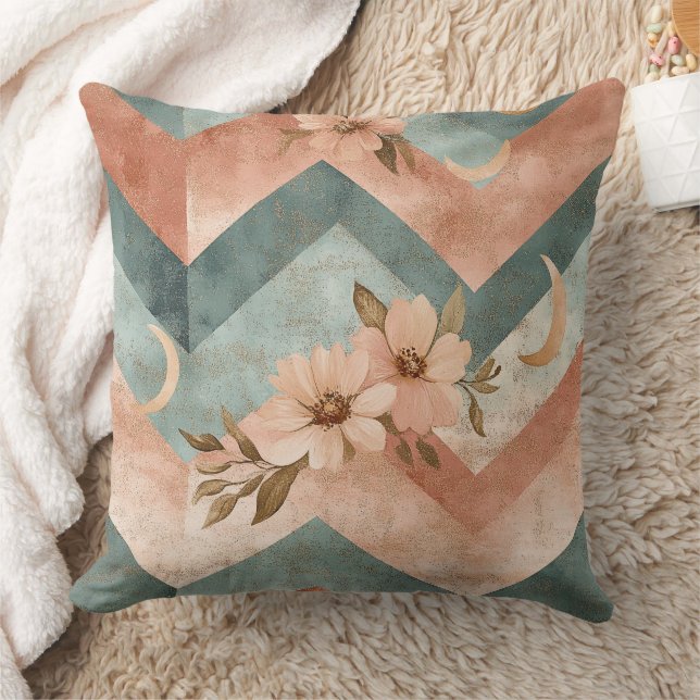 Rustic Moon Floral Chevron Earthy Pattern (10) Cushion (Blanket)