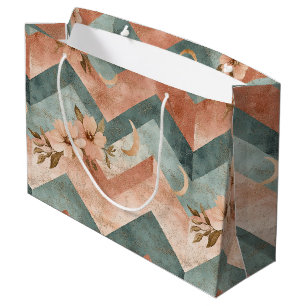 Rustic Moon Floral Chevron Earthy Pattern (10) Large Gift Bag