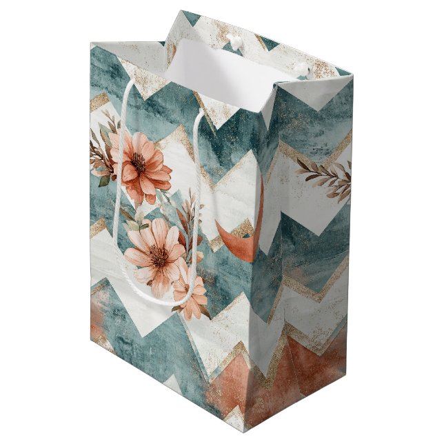 Rustic Moon Floral Chevron Earthy Pattern (1) Medium Gift Bag (Front Angled)