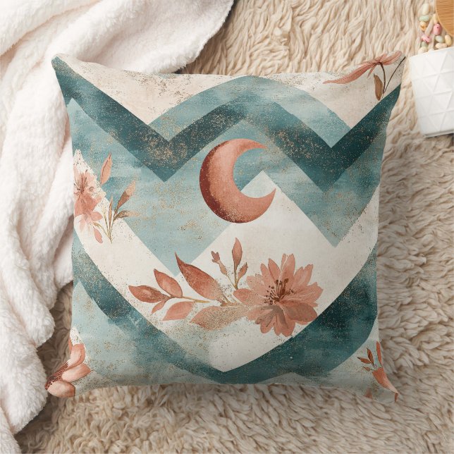 Rustic Moon Floral Chevron Earthy Pattern (2) Cushion (Blanket)