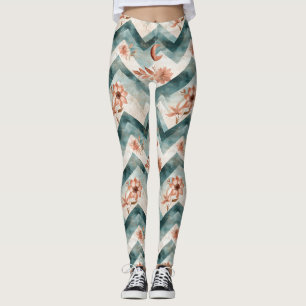Rustic Moon Floral Chevron Earthy Pattern (2) Leggings