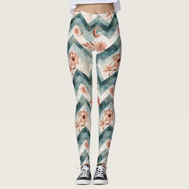 Rustic Moon Floral Chevron Earthy Pattern (2) Leggings (Front)