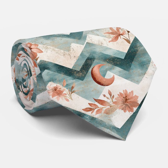 Rustic Moon Floral Chevron Earthy Pattern (2) Tie (Rolled)