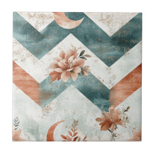 Rustic Moon Floral Chevron Earthy Pattern (3) Ceramic Tile