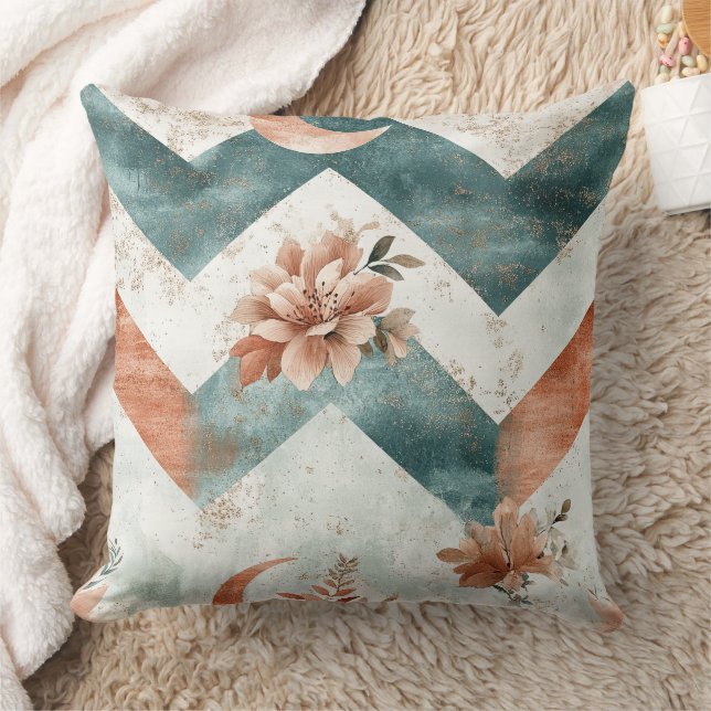 Rustic Moon Floral Chevron Earthy Pattern (3) Cushion (Blanket)