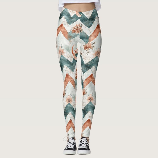 Rustic Moon Floral Chevron Earthy Pattern (3) Leggings (Front)