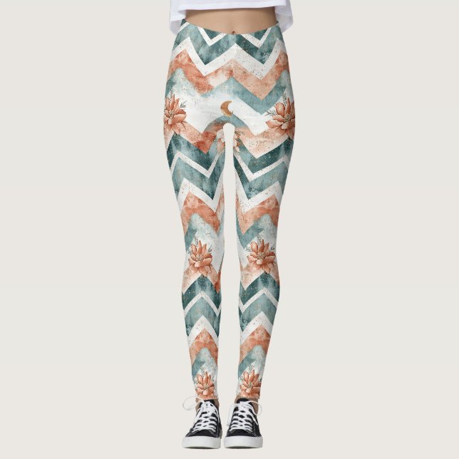 Rustic Moon Floral Chevron Earthy Pattern (4) Leggings (Front)