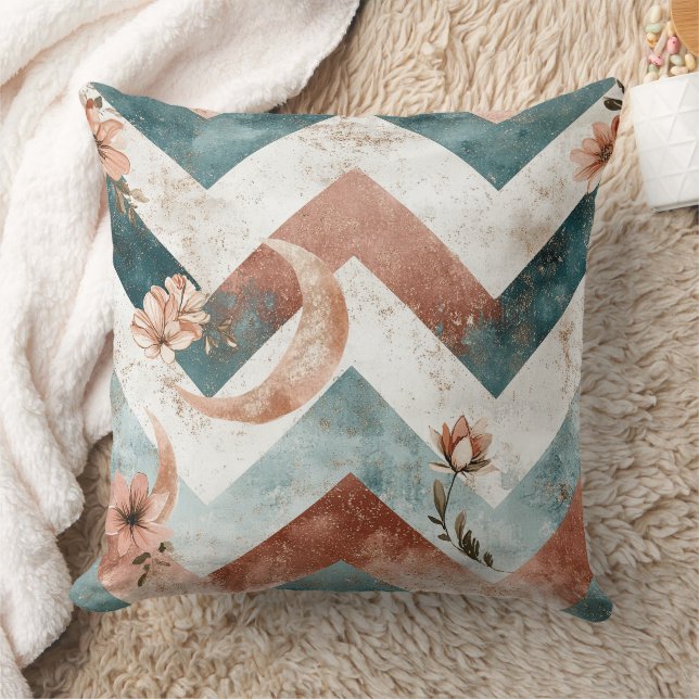 Rustic Moon Floral Chevron Earthy Pattern (5) Cushion (Blanket)