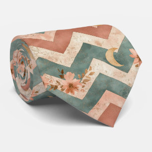 Rustic Moon Floral Chevron Earthy Pattern (5) Tie