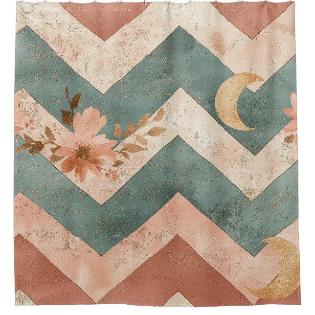 Rustic Moon Floral Chevron Earthy Pattern (6) Shower Curtain (Front)