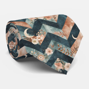 Rustic Moon Floral Chevron Earthy Pattern (6) Tie