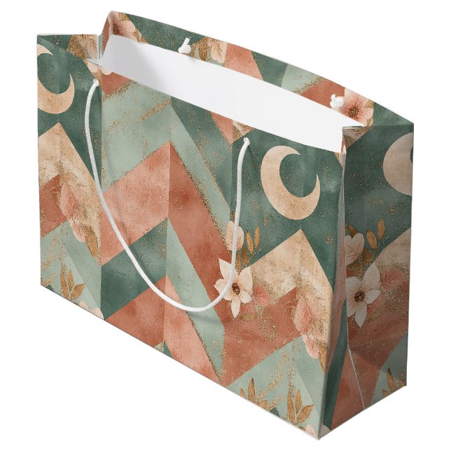 Rustic Moon Floral Chevron Earthy Pattern (7) Large Gift Bag (Back Angled)