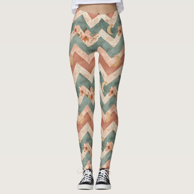 Rustic Moon Floral Chevron Earthy Pattern (7) Leggings (Front)