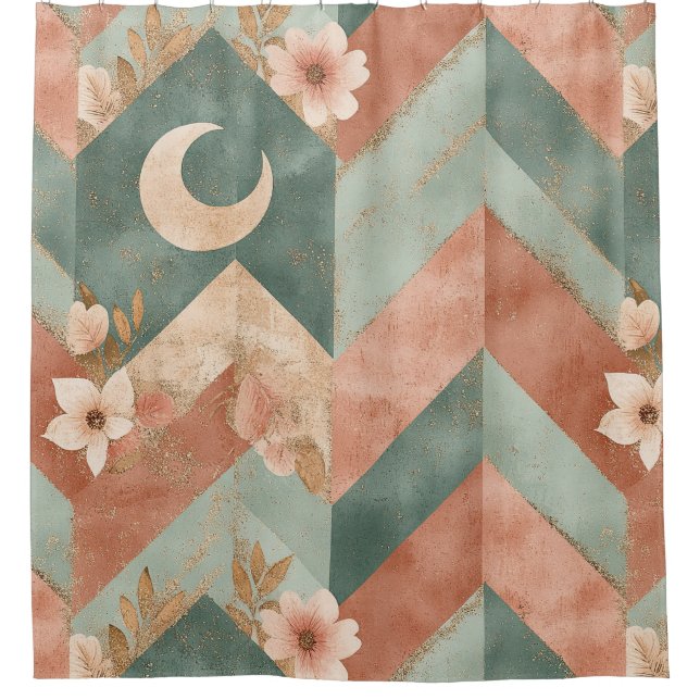 Rustic Moon Floral Chevron Earthy Pattern (7) Shower Curtain (Front)