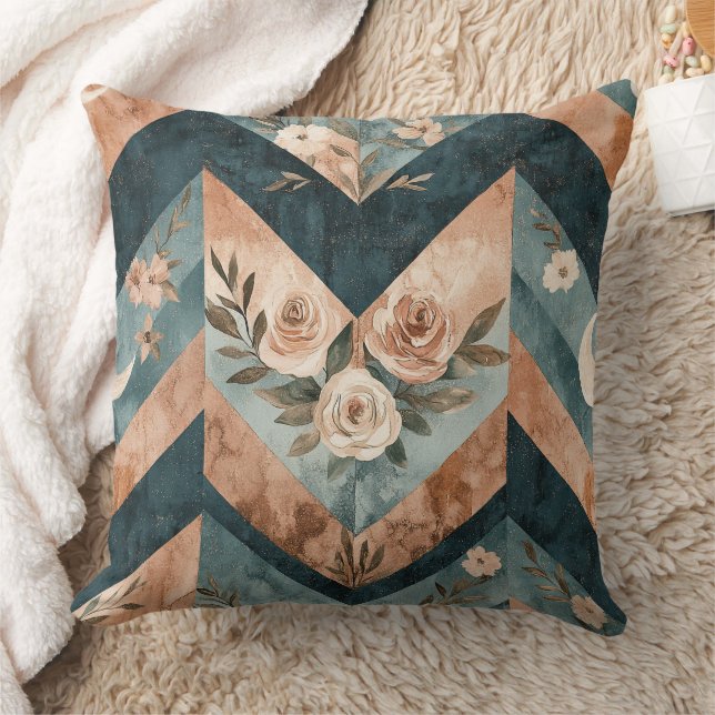 Rustic Moon Floral Chevron Earthy Pattern (8) Cushion (Blanket)