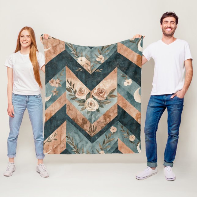 Rustic Moon Floral Chevron Earthy Pattern (8) Fleece Blanket (In Situ)