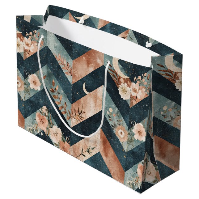 Rustic Moon Floral Chevron Earthy Pattern (9) Large Gift Bag (Back Angled)