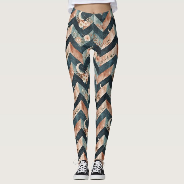 Rustic Moon Floral Chevron Earthy Pattern (9) Leggings (Front)