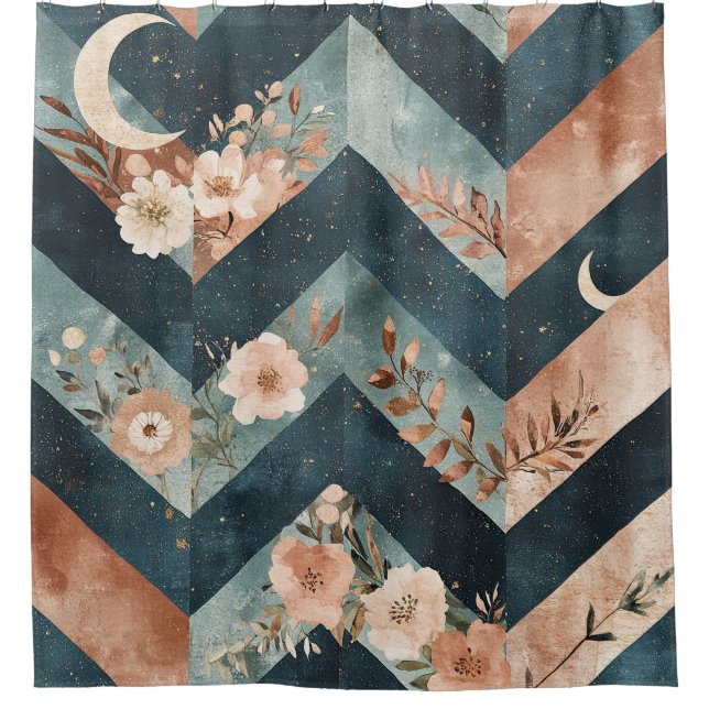 Rustic Moon Floral Chevron Earthy Pattern (9) Shower Curtain (Front)