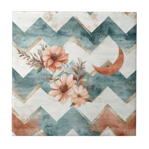 Rustic Moon Floral Chevron Earthy Pattern Ceramic Tile