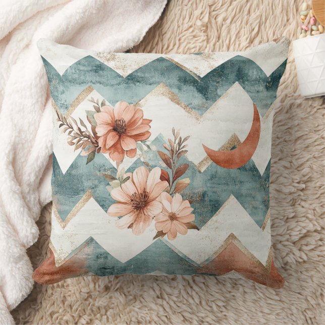 Rustic Moon Floral Chevron Earthy Pattern Cushion (Blanket)