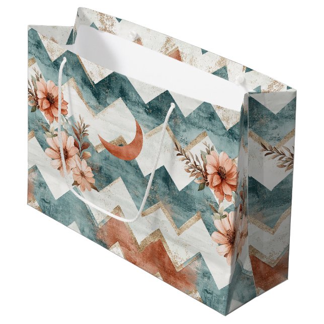 Rustic Moon Floral Chevron Earthy Pattern Large Gift Bag (Front Angled)