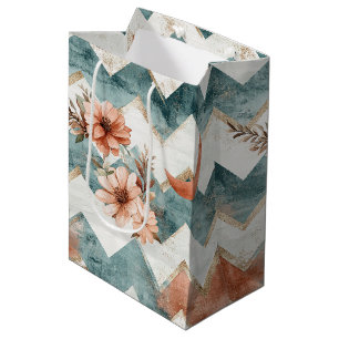 Rustic Moon Floral Chevron Earthy Pattern Medium Gift Bag