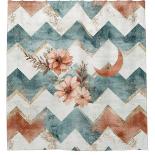 Rustic Moon Floral Chevron Earthy Pattern Shower Curtain