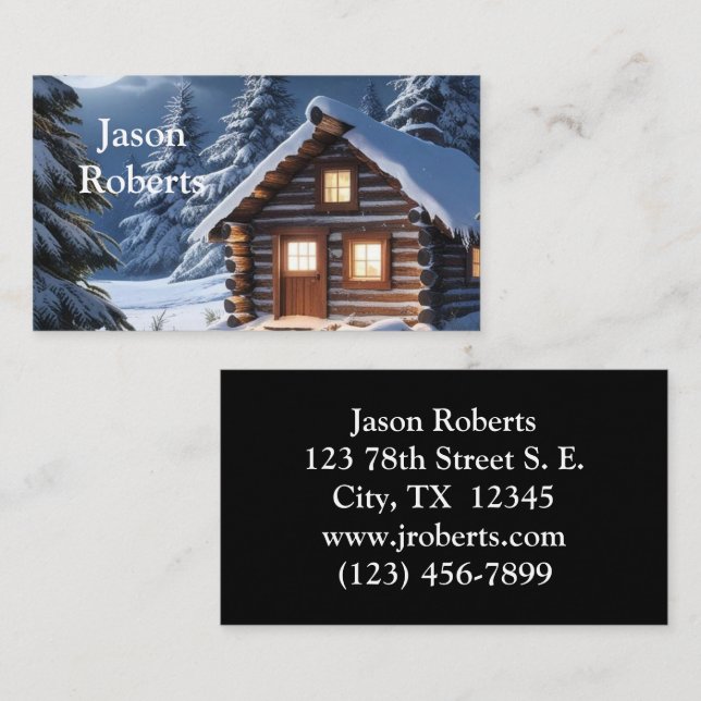 Rustic Moonlight Cozy Winter Cabin Business Card (Front/Back)