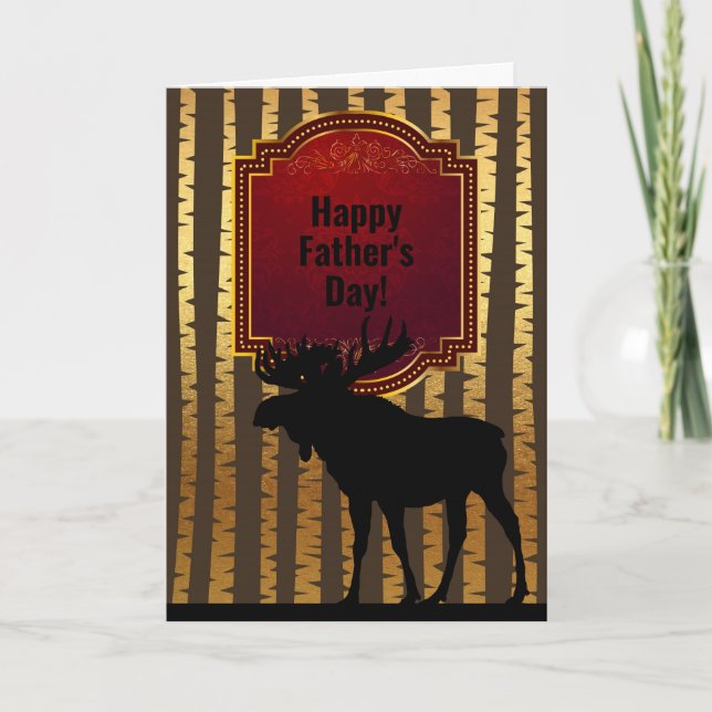 Rustic Moose and Golden Aspen Trees Father's Day Card (Front)