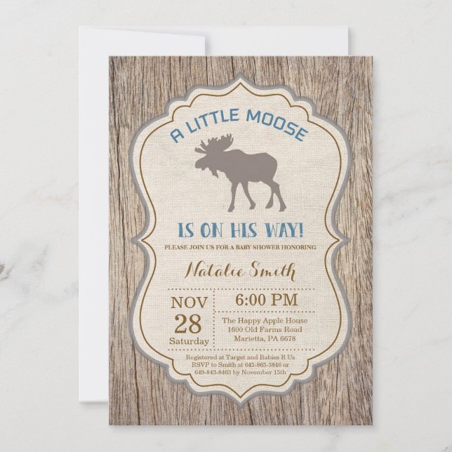 Rustic Moose Baby Shower Invitation Boy (Front)