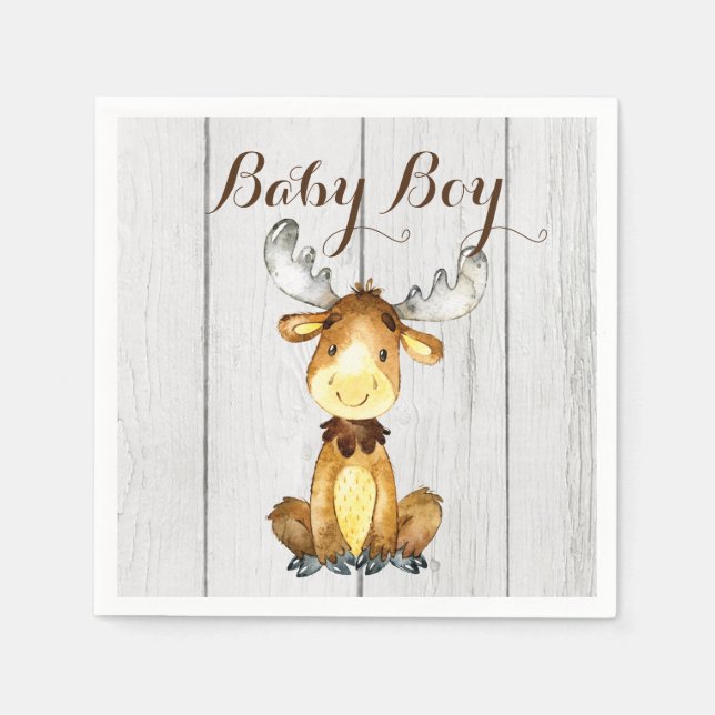 Rustic Moose Baby Shower Napkin (Front)