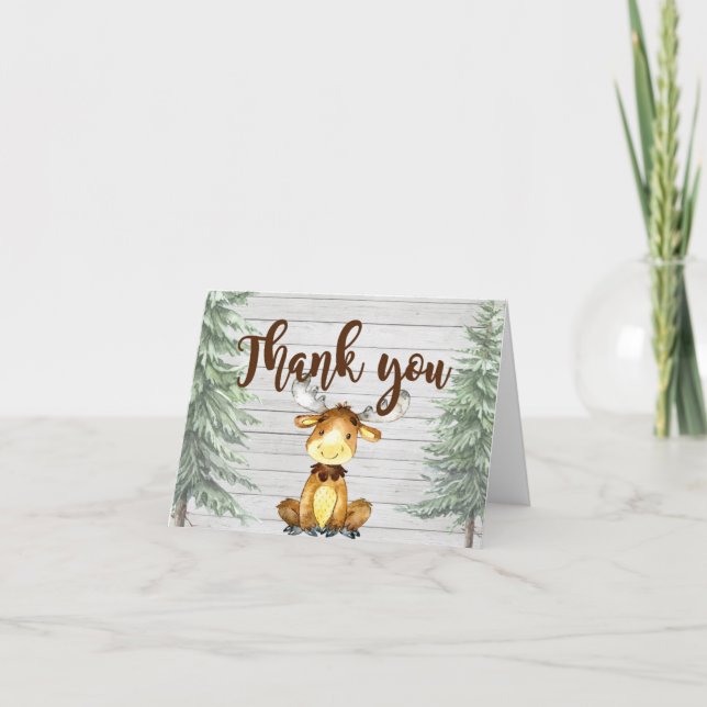 Rustic Moose Baby Shower Thank You Card (Front)
